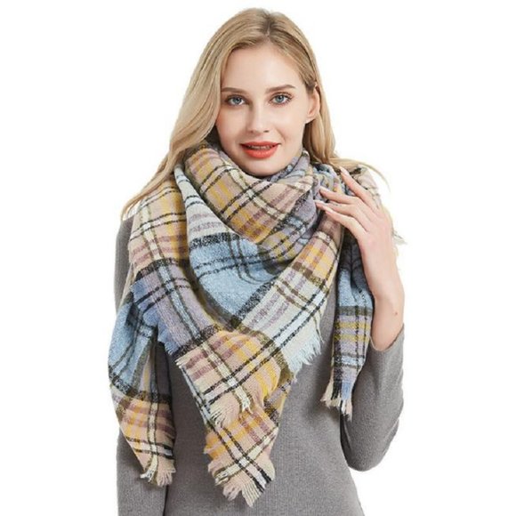 Oversized Plaid Scarf Multi Color Warm & Soft - Picture 4 of 4